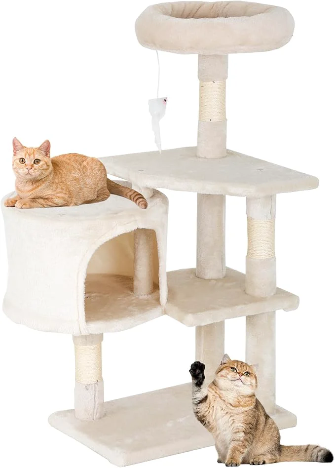 Versatile FDW 36 Cat Tree Tower Beige Multi-Level Indoor Activity Center with Sisal Scratching Posts Condos Plush Perches Hanging Cat Toys Sturdy Easy to Assemble for Kittens Adult CatsAbout ThisOverview Original Design