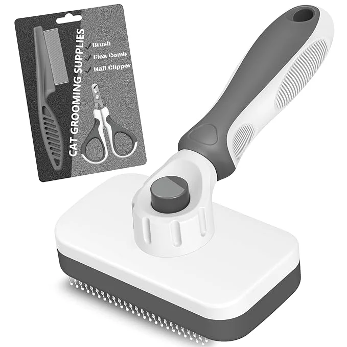 Certified Comotech 3PCS Cat Grooming Supplies Cat Brush Nail Clipper Trimmer Flea Comb for Shedding Indoor Cats Dogs and Small Animals – Meet All Your Pet’s Daily Grooming Needs – All in One Set Grey Reliable