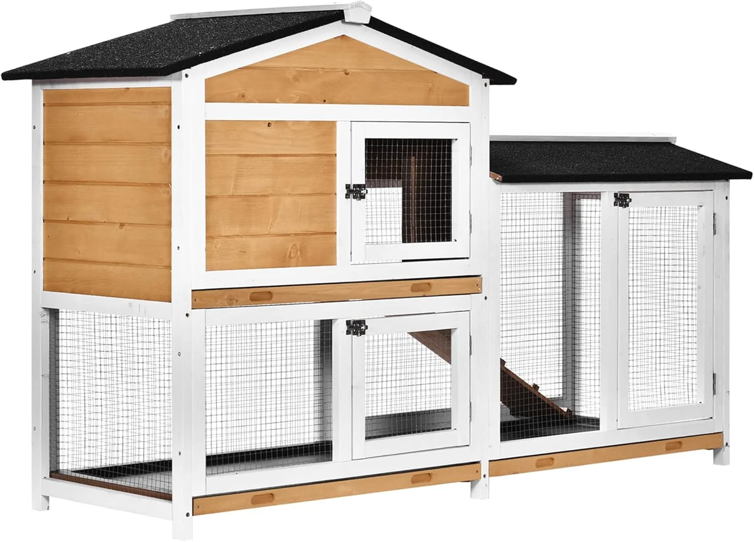 Practical PawHut 62 Rabbit Hutch Wooden Bunny Hutch Guinea Pig Cage Small Animal Enclosure with Run Area Removable Tray Asphalt Roof Lockable Doors and Ramp Nature Wood Professional