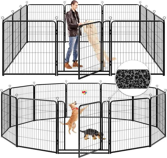 Refined Dog Playpen Outdoor Extra Wide 12 Piece Panels Heavy Duty Anti-Rust Green