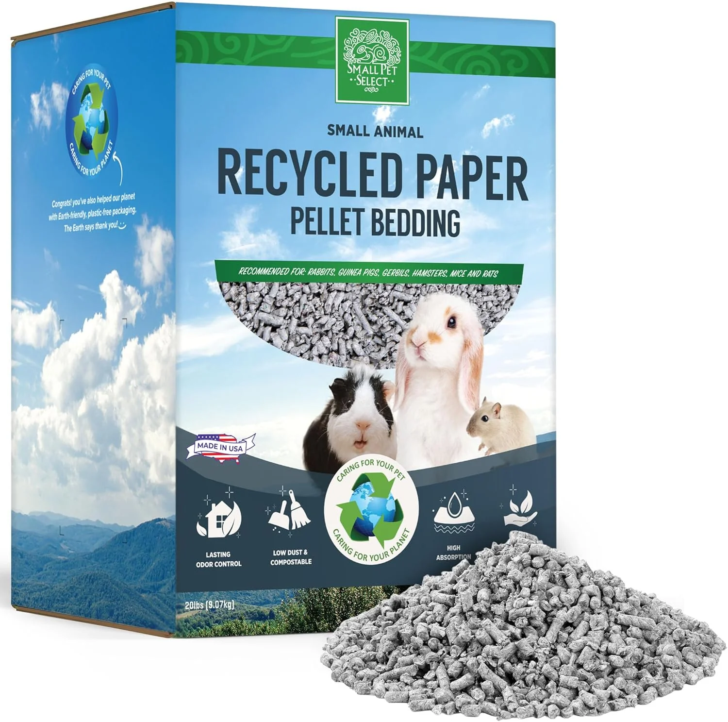 Carefully Designed Small Pet Select Recycled Paper Pellet Bedding Litter for Rabbit Guinea Pig Hamster Bunny and Other Small Animals 20lb Powerful