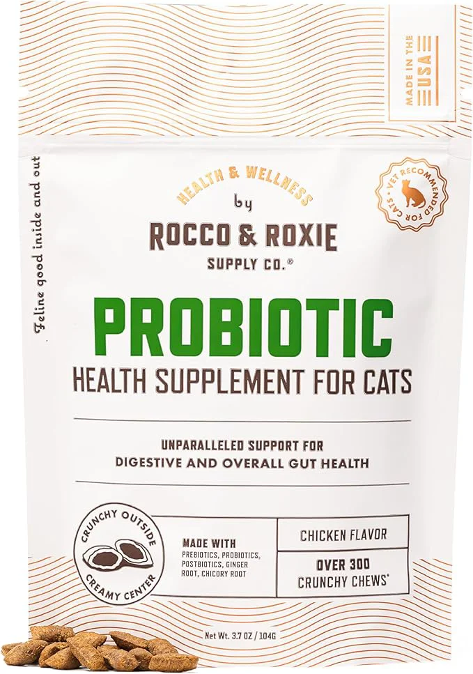 Fast Rocco Roxie Cat Probiotics Health Supplement for Cats Prebiotic Postbiotic for Digestive Gut Support Constipation Relief Anti Diarrhea Supplements Vitamins Chicken Flavored Crunchy ChewsAbout ThisOverview Classic