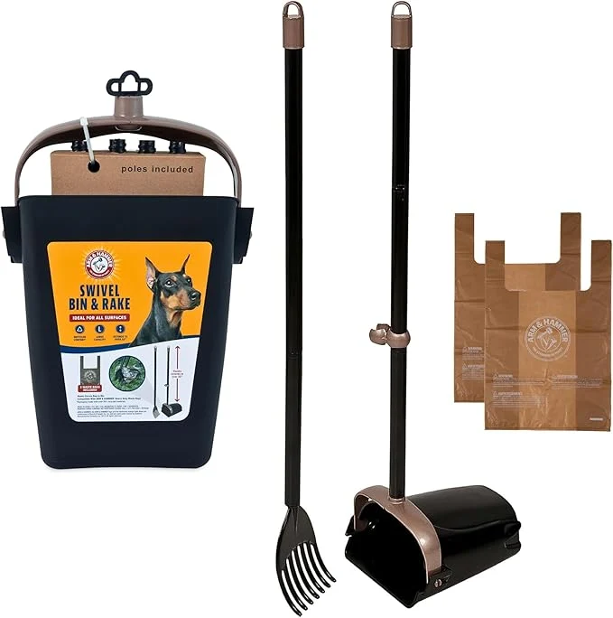Durable Arm Hammer Dog Pooper Scooper Swivel Bin Rake Poop Scoop Exclusive