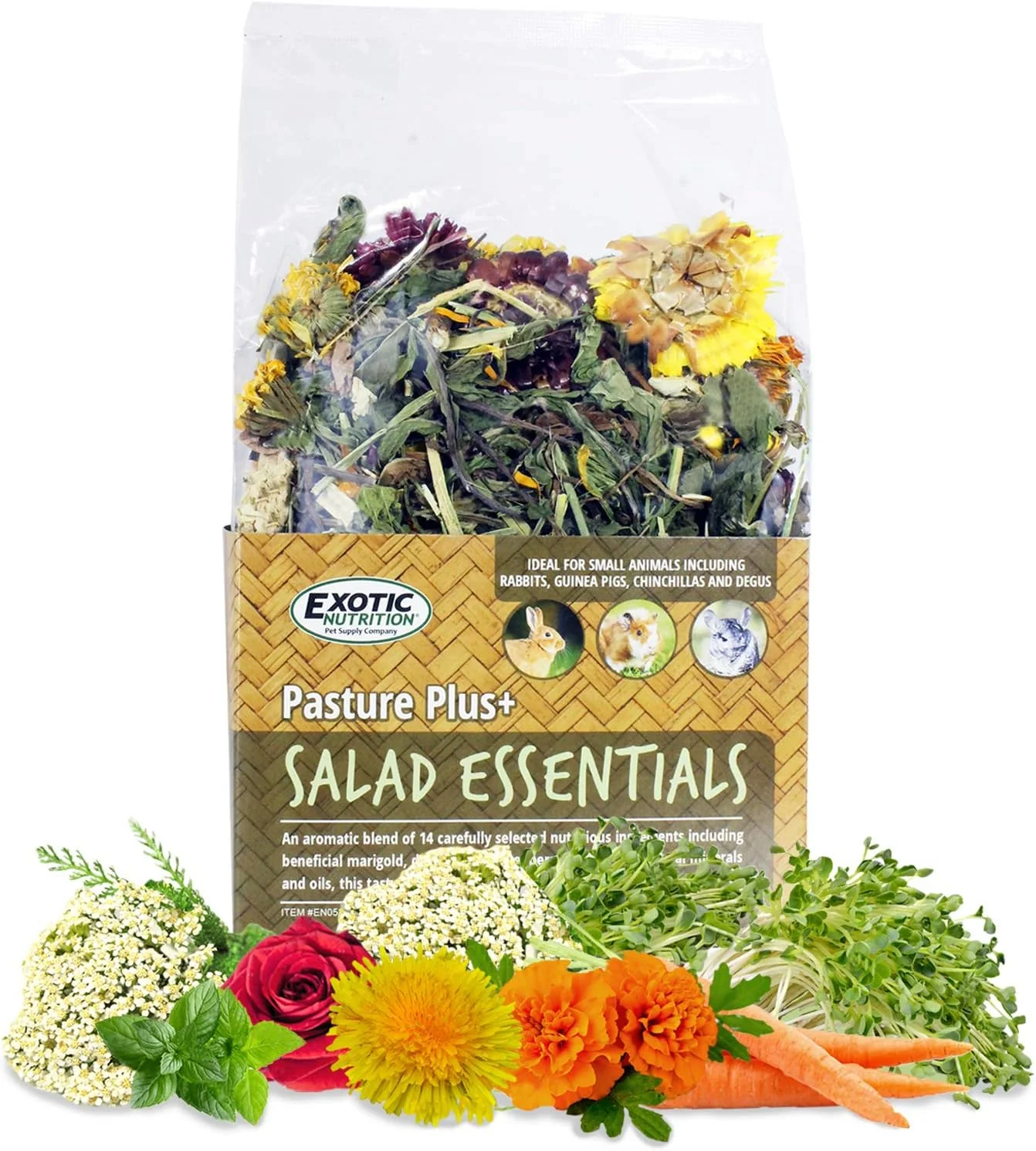 Stylish Pasture Plus Salad Essentials – Healthy Natural High-Fiber Dried Flower Herb Treat – Squirrels Guinea Pigs Rabbits Chinchillas Prairie Dogs Degus Hamsters Gerbils Other Small Pets Advanced