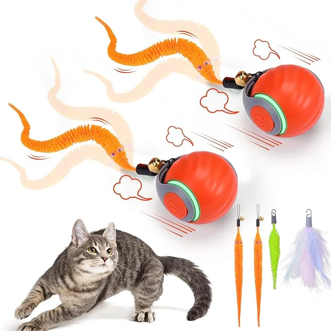 World-Class BABORUI 2Pack Orange Interactive Cat Toy Ball – Automatic Interactive Cat Toys for Indoor Cats with 3 Tails 2 Speeds Rechargeable Enrichment for Small Medium Large to Keep Them BusyAbout This Official