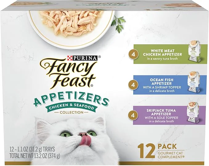 Elegant Fancy Feast Lickable Appetizers Grain Wet Cat Food Variety Pack – 2 Packs of 12 1.1 oz. TraysAbout This Carefully Designed