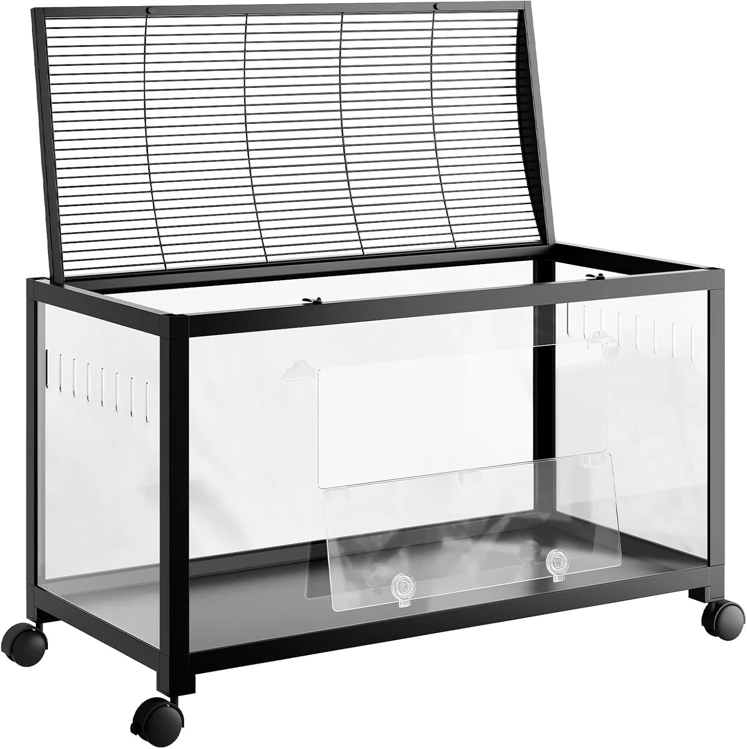 Professional Large Metal Hamster Enclosure Rat Cage with 360 Viewing Acrylic Sides Ventilated Front Door Openable Top Portable Hamster Tank for Guinea Pig Chinchilla Gerbil 37.8”Lx18.5”Wx20”H Black Fine Crafted