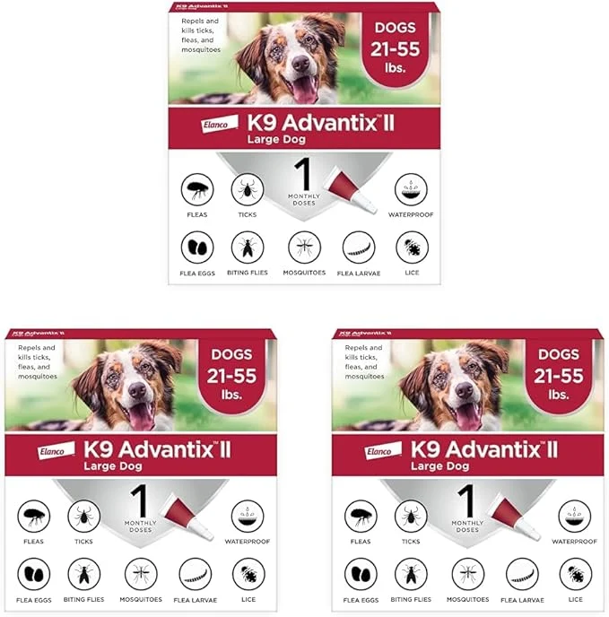 User-Friendly K9 Advantix II Large Dog Vet- Flea Tick Mosquito Treatment Prevention Dogs 21-55 lbs. 1-Mo Supply Pack of 3 About This Effective
