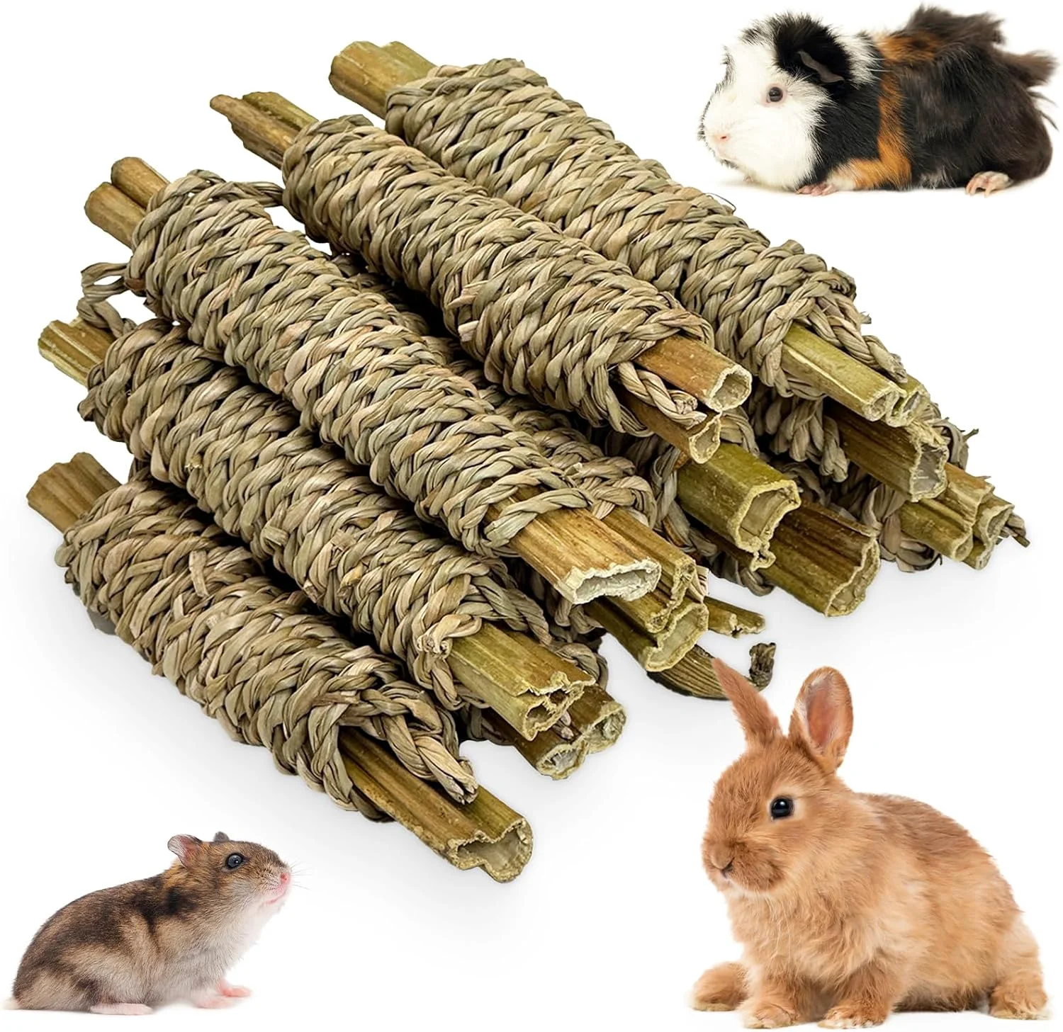 Versatile Fhiny 12 PCS Rabbit Chew Sticks Natural Papaya Wood Seagrass Guinea Pig Chew Toys for Teeth Small Animal Molar Sticks Snacks for Bunny Guinea Pig Chinchilla Ferret Hamster Gerbil Dental Care Casual