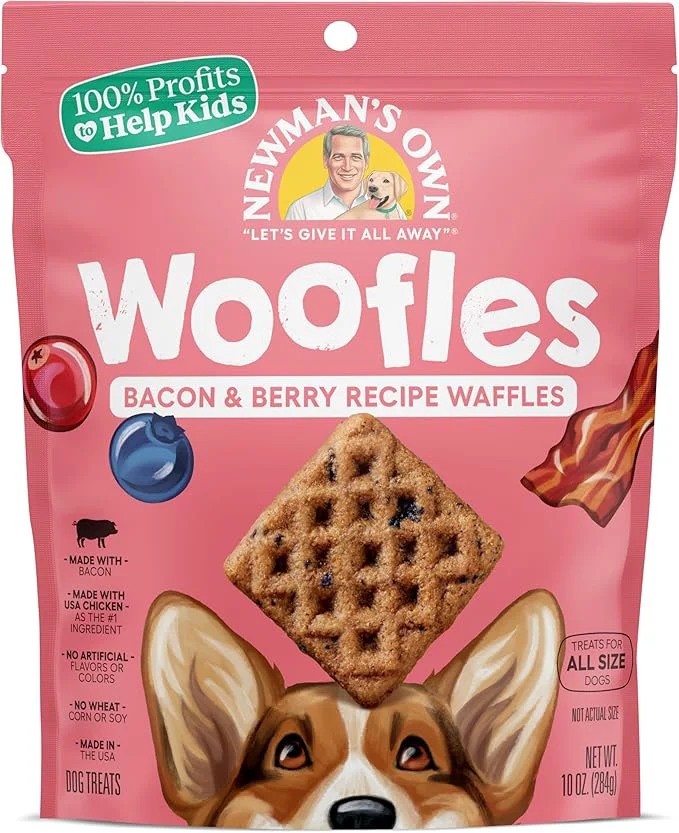 Flexible Newman’s Own Bacon Berry Woofles Waffle Dog Treats 10 oz Bag — Soft Chewy Waffles No Artificial Flavors or Colors Wholesome Training Rewards Made in USAAbout This Unique