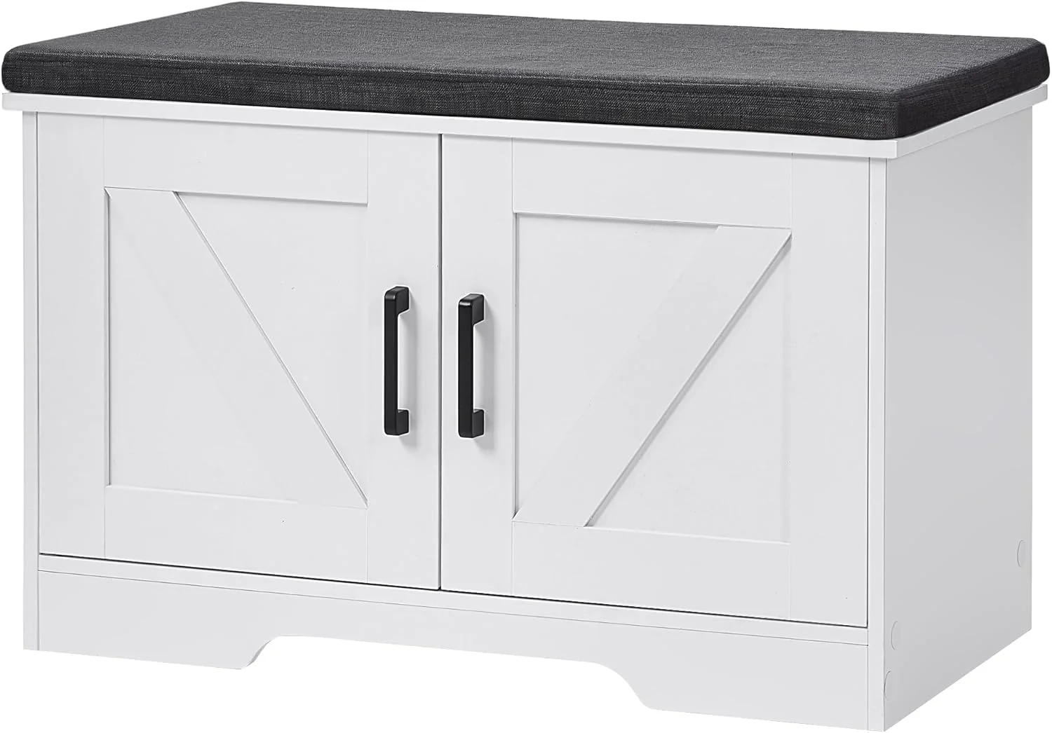 Green 2-Tier Storage Bench Shoe Bench with Padded Seat Cushion Entryway Bench with 2 Barn Doors Adjustable Shelf 13.8 D x 27.6 W x 17.7 H for Entryway Living Room Bedroom White Top-Quality