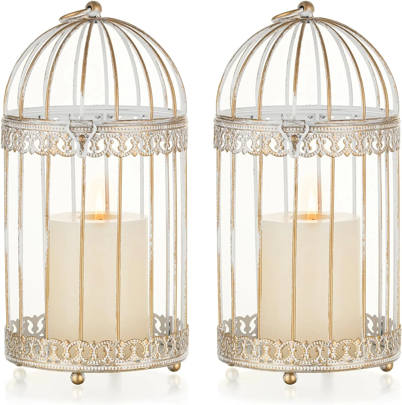 Sustainable NUPTIO Decorative Bird Cage Lantern 2 Set of 10 inch Tall Rustic White Birdcage Lanterns Centerpiece Vintage Decorating Metal Pillar Candle Holder for Christmas Bridal Shower Party Decor User-Friendly