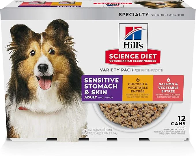 Eco-Friendly Hill’s Science Diet Adult Sensitive Stomach Skin Wet Dog Food Variety Pack Chicken Vegetable Salmon Vegetable 12.8 oz. Cans 12-PackAbout This Trusted