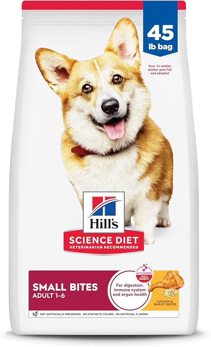Crafted Hill’s Science Diet Adult 1-6 Small Bites Dry Dog Food Chicken Barley 45 lb. BagAbout This Secure