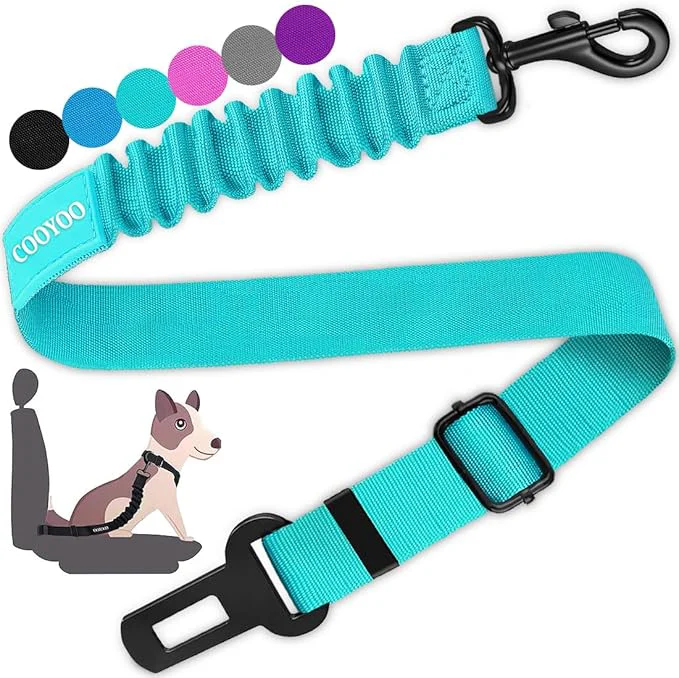 Versatile Dog Car Seat Belt – Adjustable Safety Harness with Elastic Bungee Buffer for Secure Travel – Teal Powerful