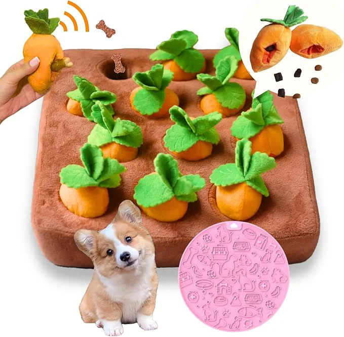 Premium Material Interactive Carrot Farm Snuffle Mat — Squeaky Puzzle Toy for Natural Foraging Mental Stimulation Professional