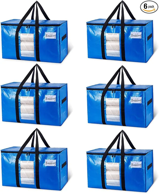 Relaxed TAILI Extra Large Moving Bags 6 Pack Blue Heavy Duty Totes for Storage with Visible Window Wrap Around Handles Storage Bags for Space Saving to Moving BoxesAbout ThisOverview Secure