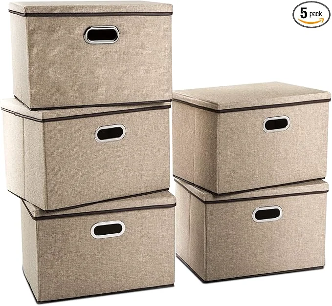 Flexible PRANDOM Extra Large Collapsible Storage Bins with Lids 5-Pack Linen Fabric Foldable Storage Baskets Boxes Organizer Containers Cube with Cover for Bedroom Closet Office Nursery 22.8×15.75×13.8 About ThisOverview Authentic