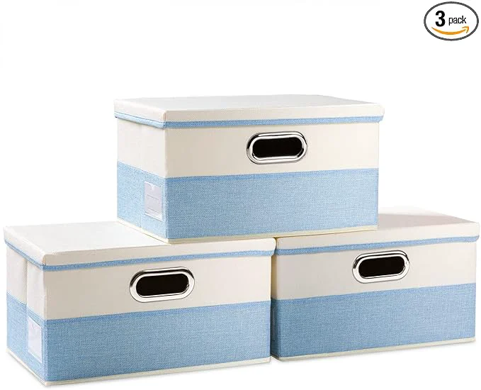 Responsible PRANDOM Collapsible Storage Bin with Lid 3-Pack Fabric Foldable Storage Box Organizer Container Basket Cube with Cover for Home Bedroom Closet Office Nursery Blue Cream 14.9×9.8×9.8 About ThisOverview Traditional