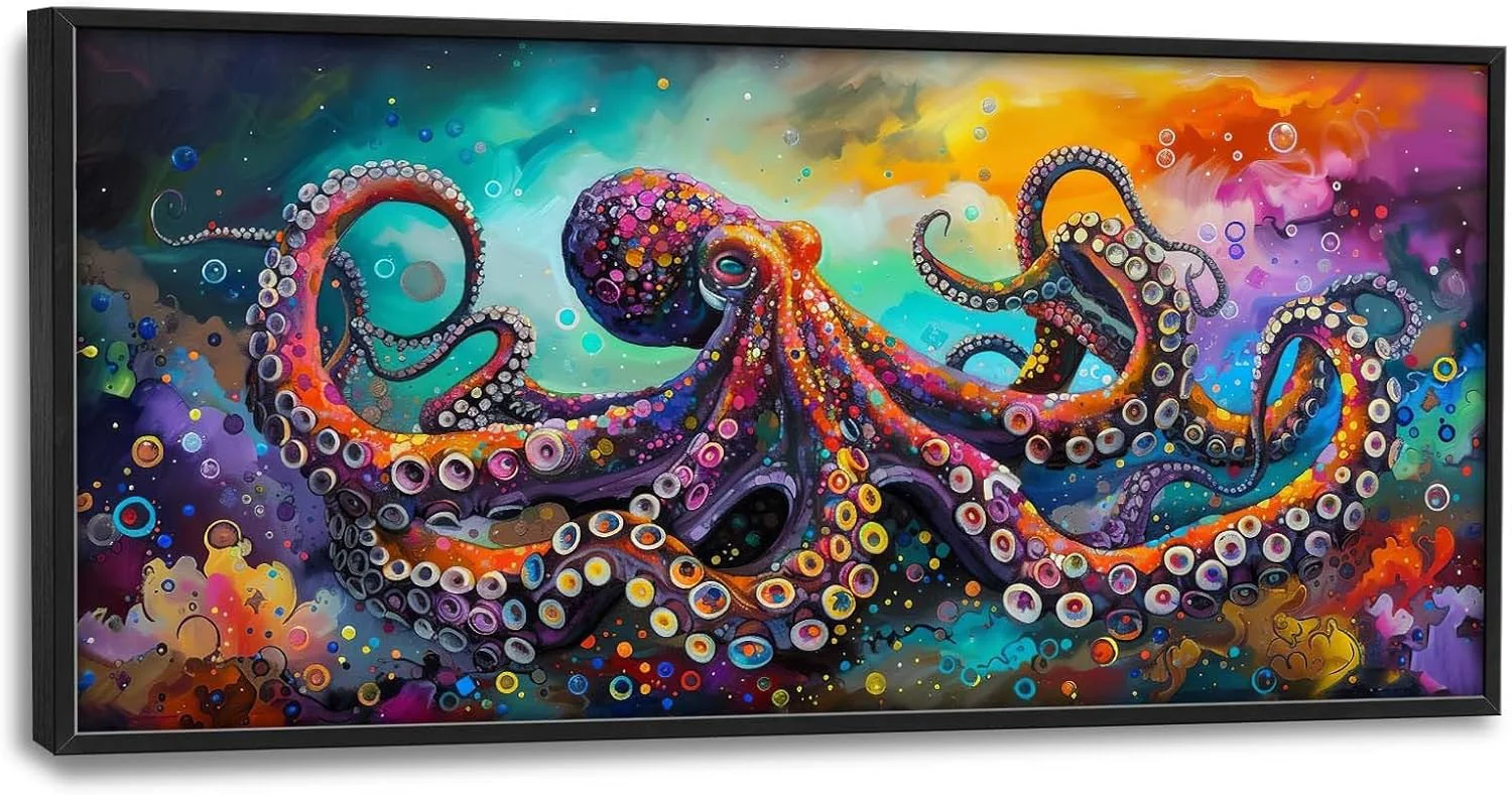 Classic Quorin Octopus Large Wall Art Abstract Colorful Octopus Pictures Sea Ocean Animal Wall Decor Canvas Print Painting Artwork for Bathroom Living Room Bedroom 60L x 30W Exceptional