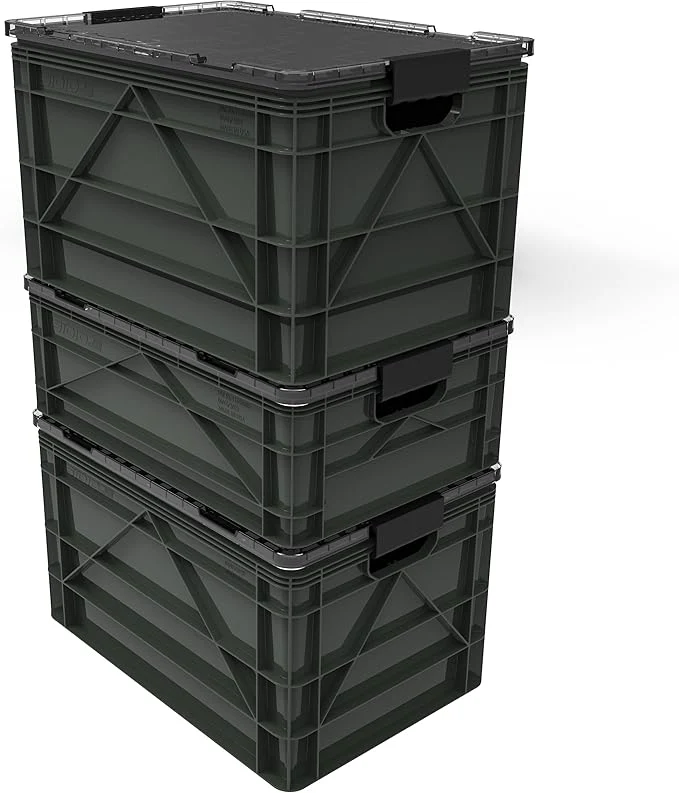 Advanced SIDIO CRATE Pro Pack – Two Full Size and One Half Size Heavy Duty Stackable Storage Bins Totes and Containers with Lids and Dividers – Durable Organizer for Home Office Garage and Outdoor UseAbout ThisOverview Dependable