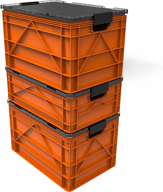 Pure SIDIO Crate Pro Pack – 2 Full-Size 1 Half-Size Heavy Duty Stackable Storage Bins Totes and Containers with Lids and Dividers – Durable Plastic Organizer for Home Office Garage and Outdoor UseAbout ThisOverview Green