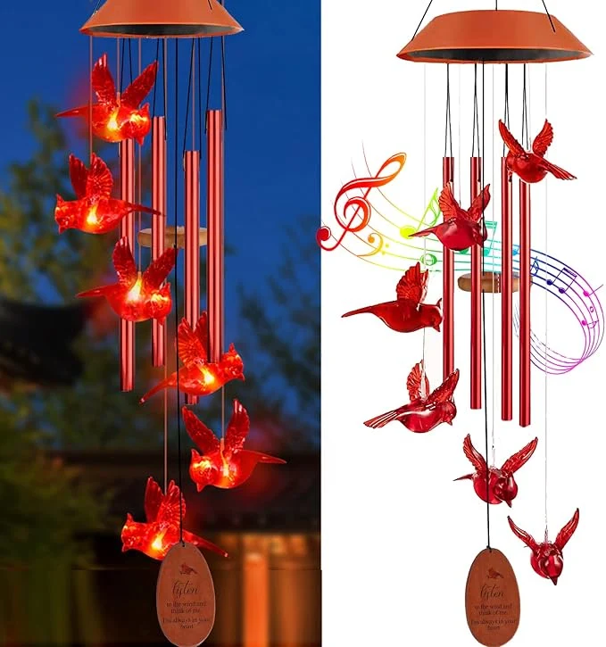 Consistent Cardinal Solar Wind Chimes Outdoor Cardinal Bird Wind Chime Light Powerful