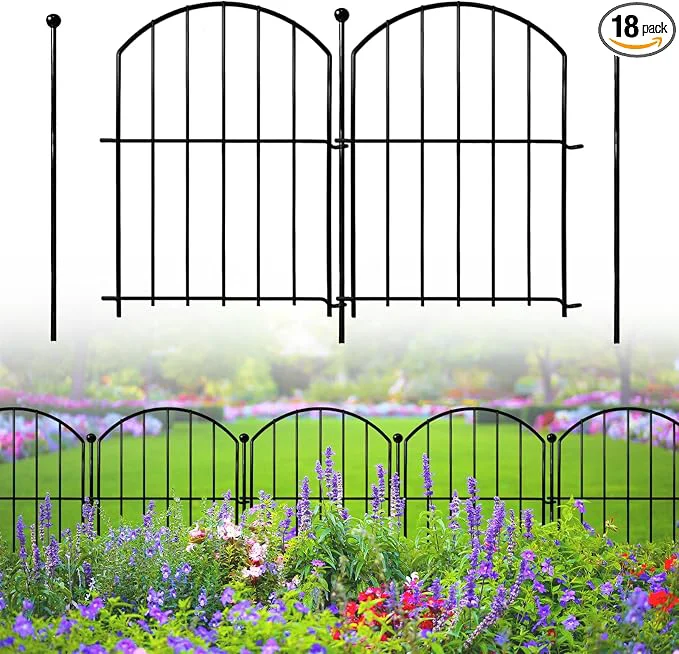 Refined Decorative Garden Fence 17in x18ft 18 Pack Rustproof Metal No Dig Fence Animal Long-Lasting