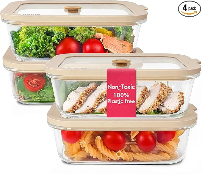 Crafted Non-Toxic 35 Oz 4.4 Cup Glass Storage Containers with Lids – Plastic Meal Prep Containers for Lunch Airtight Food Storage Microwave and zer Safe 4 Pack – ZirumaAbout ThisOverview Responsible