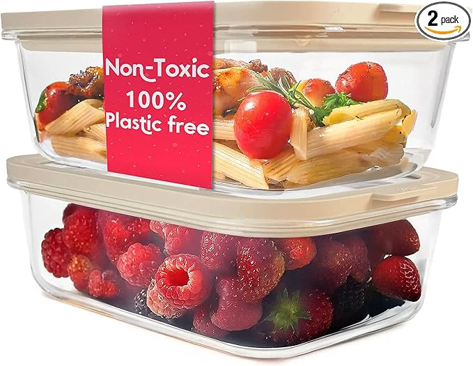 Secure Ziruma Non-Toxic 6.2 Cup Glass Food Storage Containers with Lids Large Food Containers Plastic Meal Prep Airtight Food Storage Container Microwave and zer Safe 2 PackAbout ThisOverview Organic
