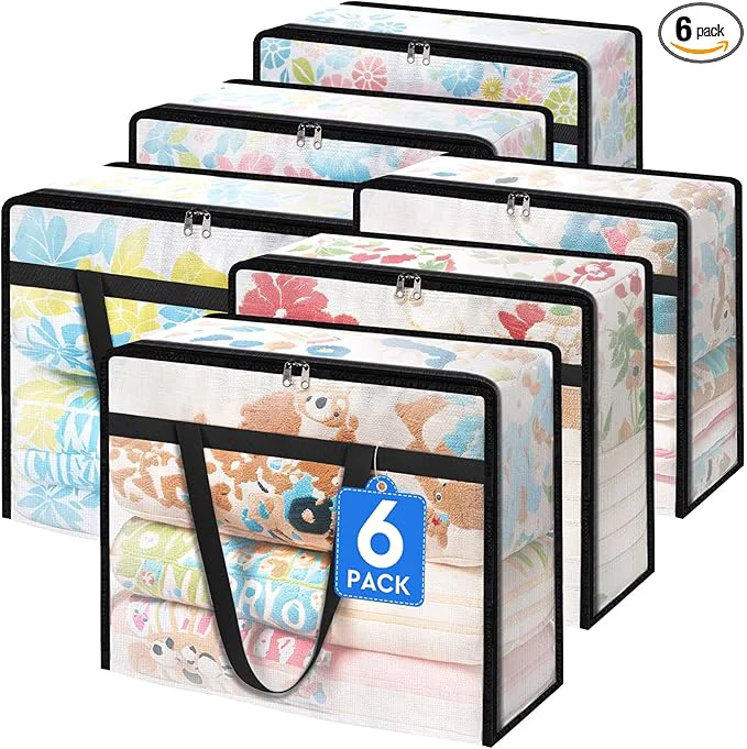 Superior BlissTotes 6 Pack Clear Clothes Storage Bags Moving Bags Foldable Blanket Storage Under Bed Storage Containers with Sturdy Zipper and Handle for Clothing Comforter Bedding Sheet 40L About ThisOverview Minimalist