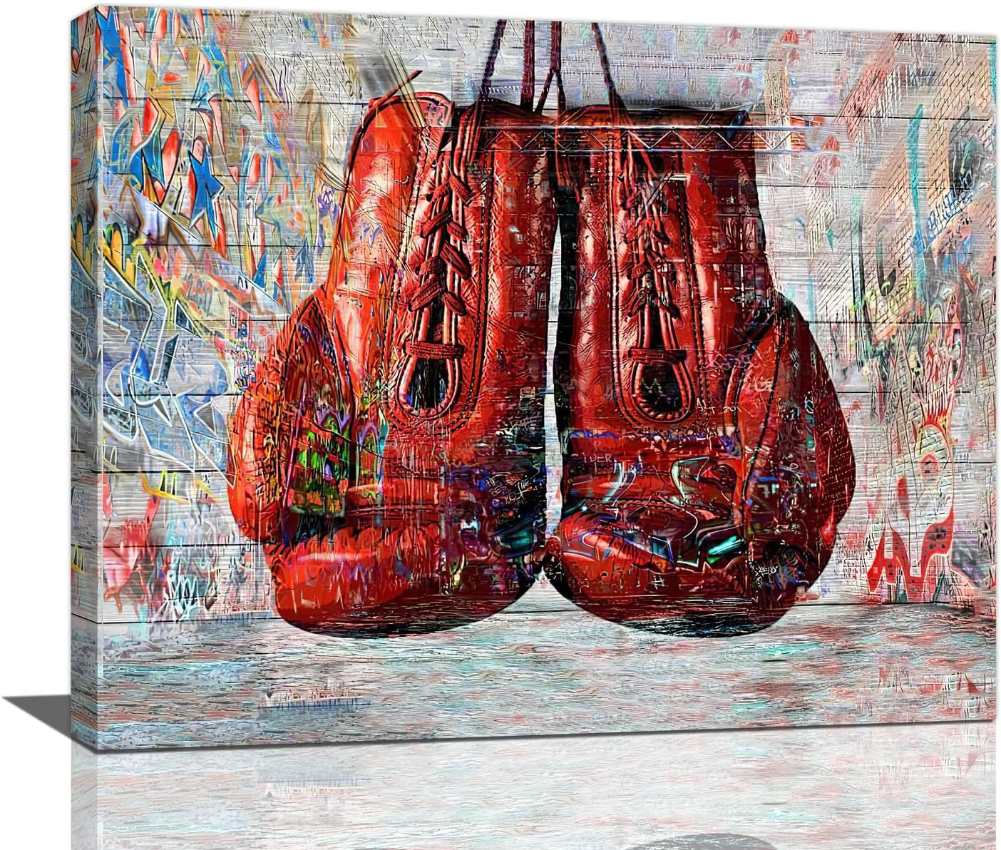 Environmentally Friendly Quorin Banksy Graffiti Boxing Wall Art Red Boxing Gloves Pictures Gym Sport Wall Decor Canvas Print Painting Artwork for Gym Living Room Bedroom 16 x20 High-Quality