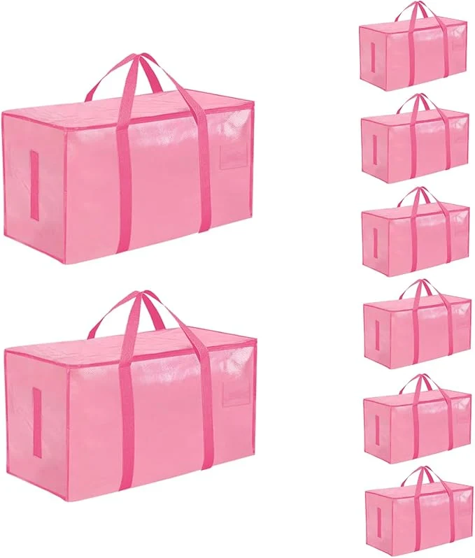 Luxury 8 Pack-Extra Large Heavy Duty Moving Bags – Waterproof Storage Totes with Handles Zippers Foldable for College Dorm Storage Pink About ThisOverview Carefully Designed