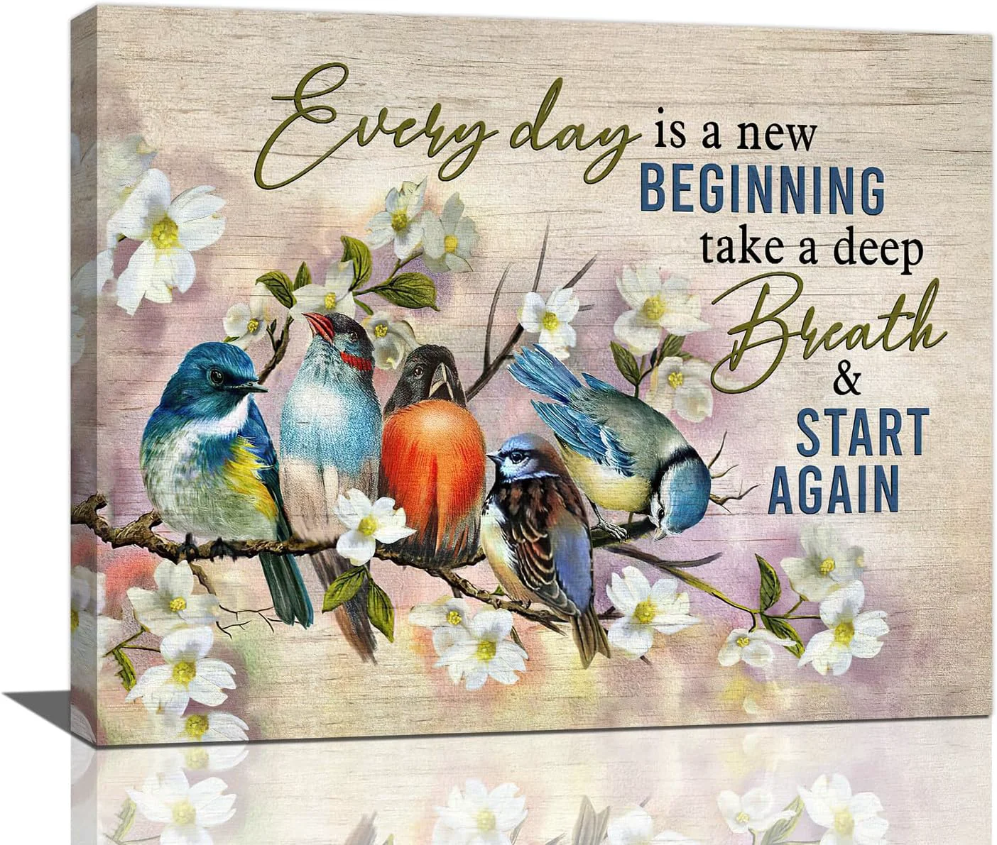 Functional Bird Wall Art Farmhouse Flower Branch Pictures Rustic Country Birds Wall Decor Floral Canvas Print Painting Artwork for Bathroom Living Room Bedroom 16 x20 Classic