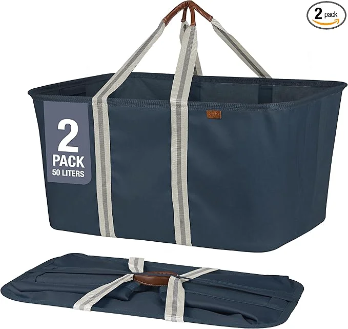 Easy-to-Use CleverMade Collapsible Laundry Tote – LUXE Navy Noir Cream 2Pack 50L – Foldable Storage Organization Container Clothes Laundry Room Storage SolutionAbout ThisOverview Durable
