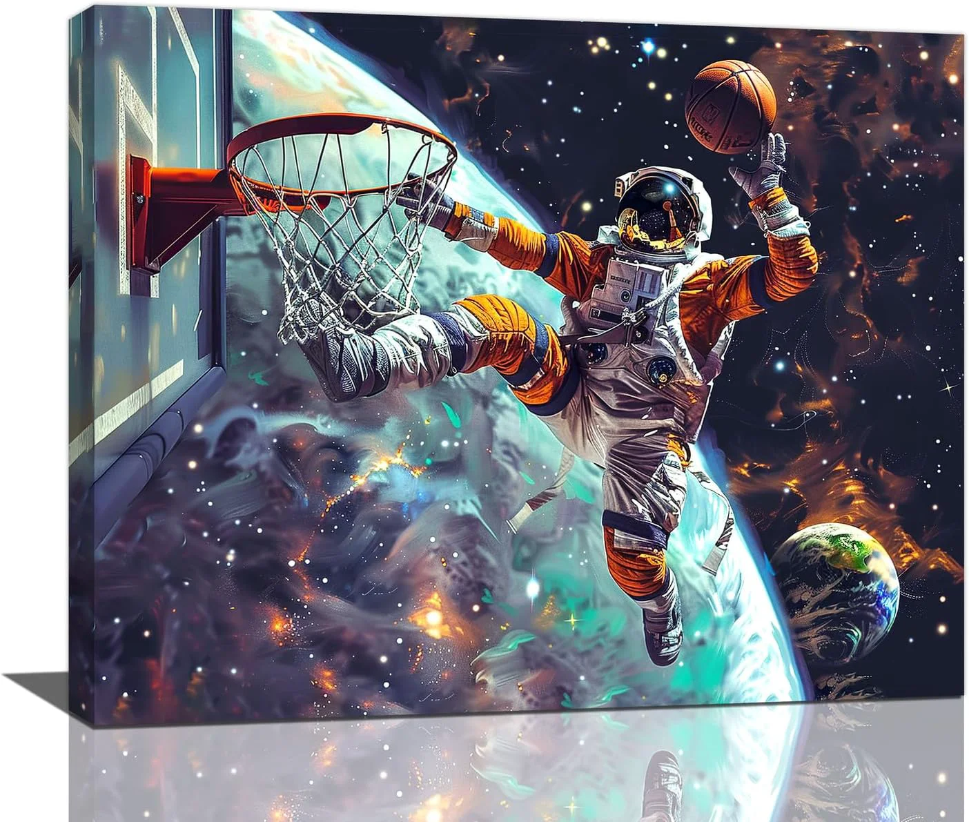 Sustainable Quorin Astronaut Wall Art Funny Spaceman Basketball Pictures Space Galaxy Planet Wall Decor Canvas Print Painting Artwork for Bathroom Living Room Bedroom 16 x20 Breathable