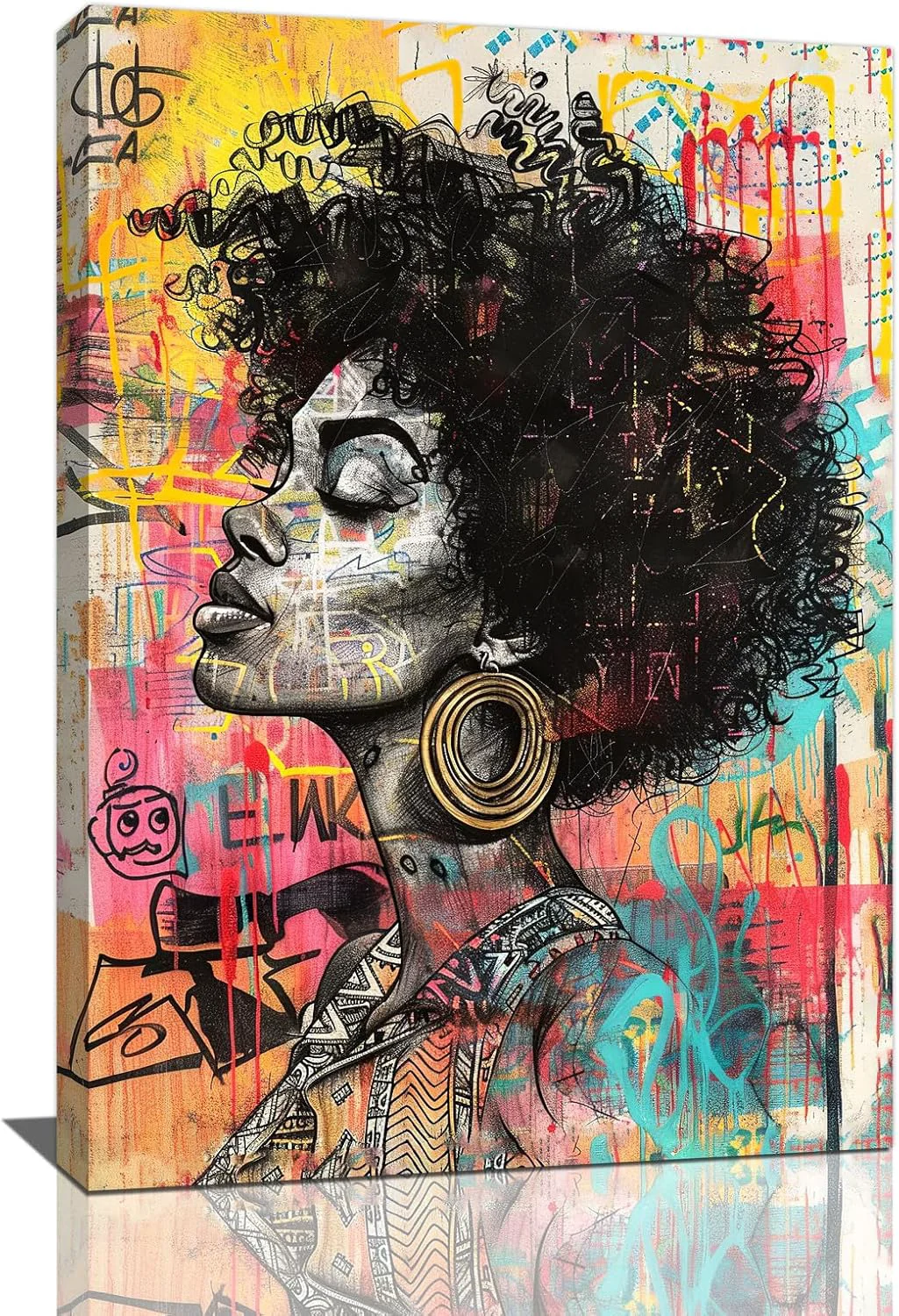 Original Quorin African American Wall Art Banksy Graffiti Black Woman Pictures Black Girl Wall Decor Canvas Print Painting Artwork for Bathroom Living Room Bedroom 16 x24 Fine Crafted