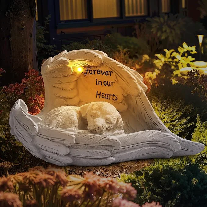 Traditional Pet Dog Solar Garden Memorial Statue – Outdoor Resin Angel Puppy Efficient