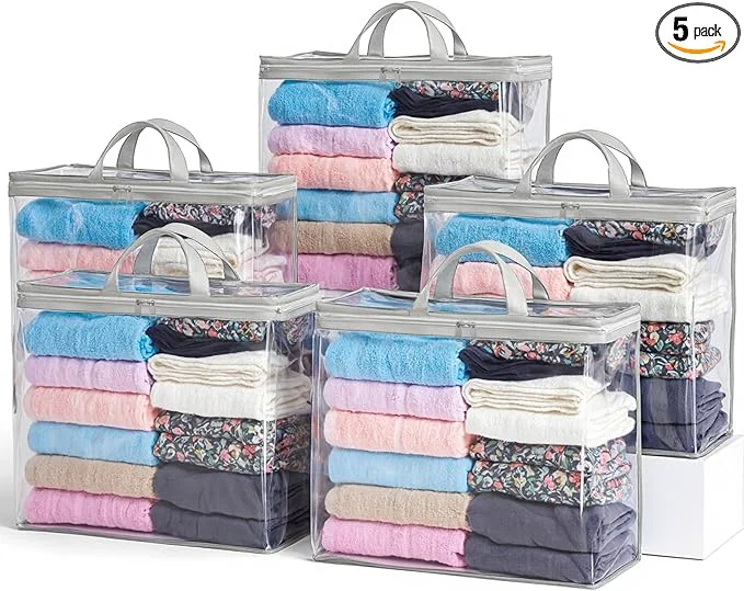 Practical 5 Pack Clear Storage Bags for Clothes 22L Blanket Storage Bags Under Bed Storage Closet Organizers Bag Upgraded Version Two-Way Zippers Design Grey About ThisOverview Next-Generation