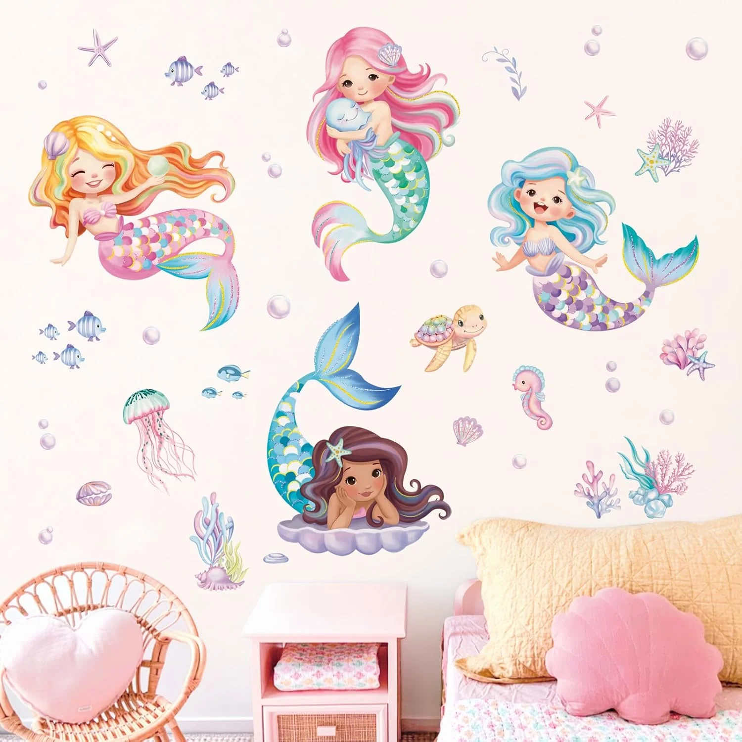 Prestigious decalmile Under The Sea Mermaid Wall Decals Ocean Fish Safe