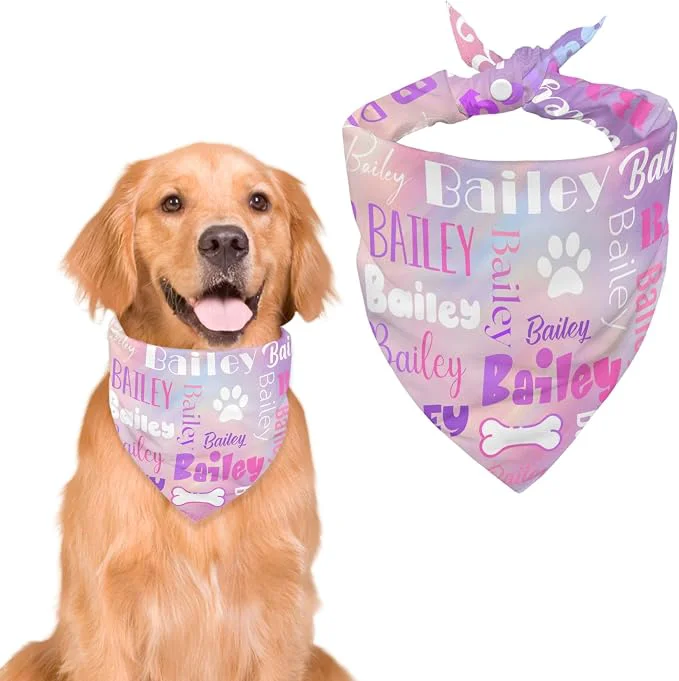 Safe Personalized Dog Bandanas Custom Neckwear Name Button Anti-loosening Dog Scarf Premium