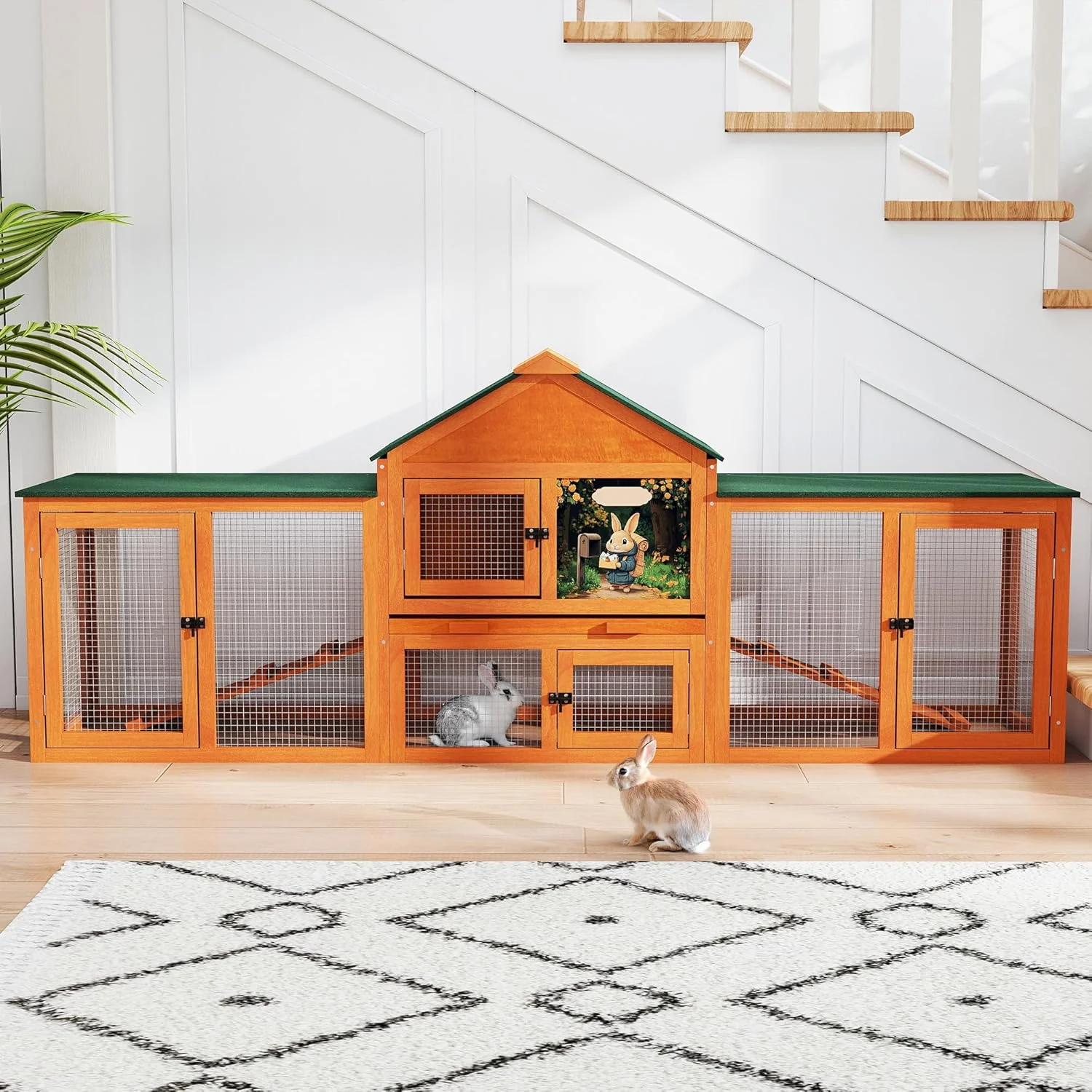 Casual COZIWOW 82 Extra Large Fashion Wooden Outdoor Rabbit Hutch Bunny Cage Indoor Easy to Assemble and Durable with Cleaning Tray Waterproof Roof for Small Medium Bunny Rabbit Duck Chick Orange Elite