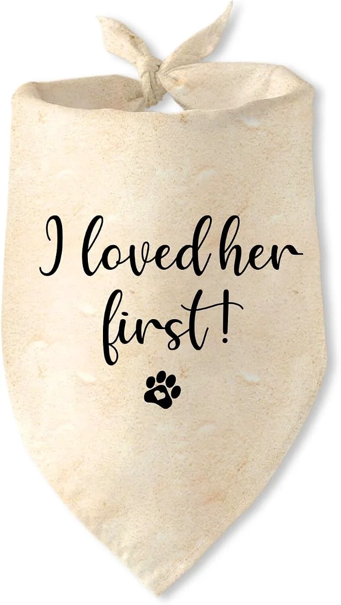Classic Engagement Gifts I Loved her First Dog Bandana Pet Scarf Wedding Photo Prop Pure