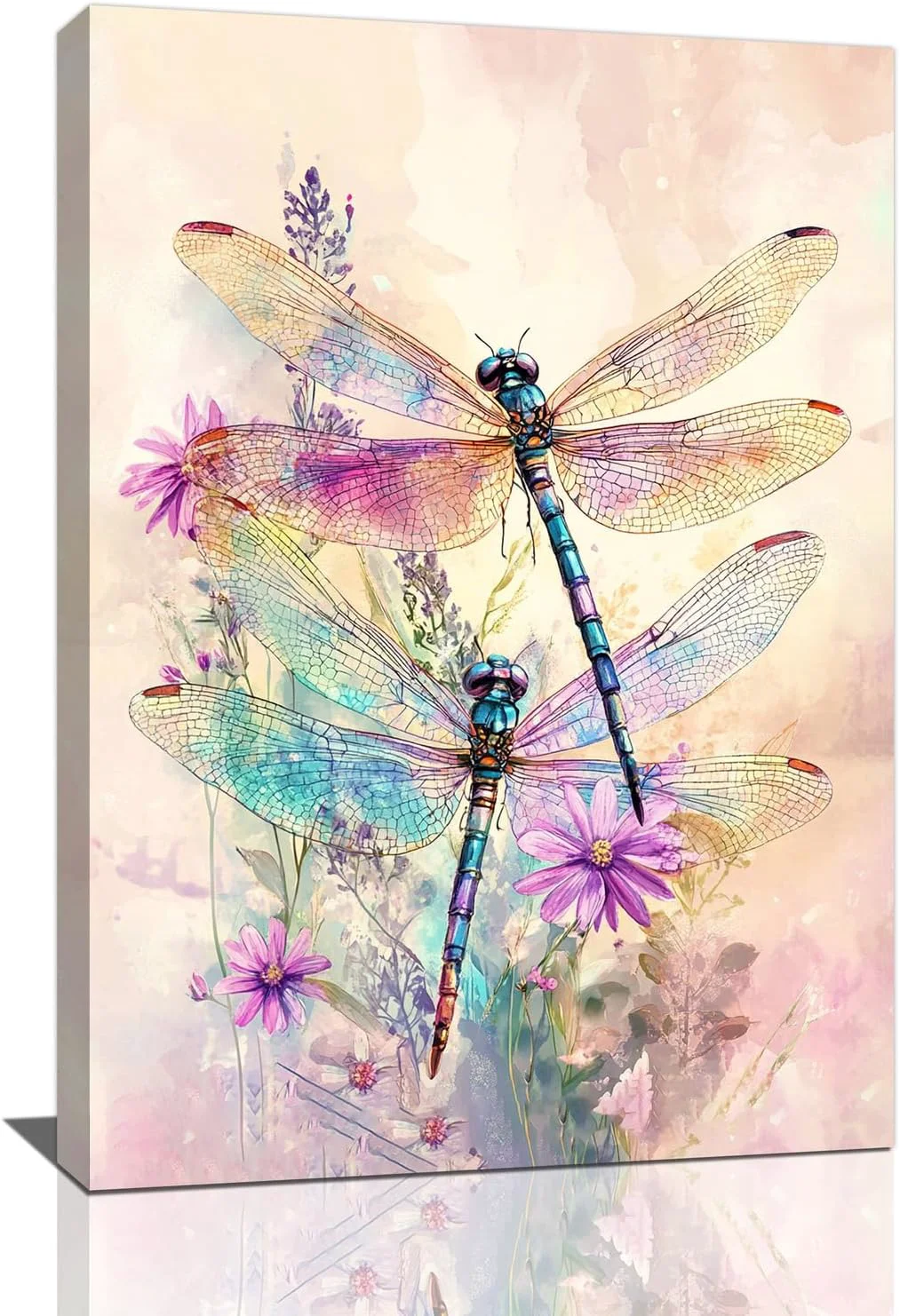 Premium Dragonfly Bathroom Pictures Wall Art Floral Bathroom Wall Decor Framed Painting Canvas Artwork for Bedroom Living Room Decorations 24 L x 16 W Exceptional