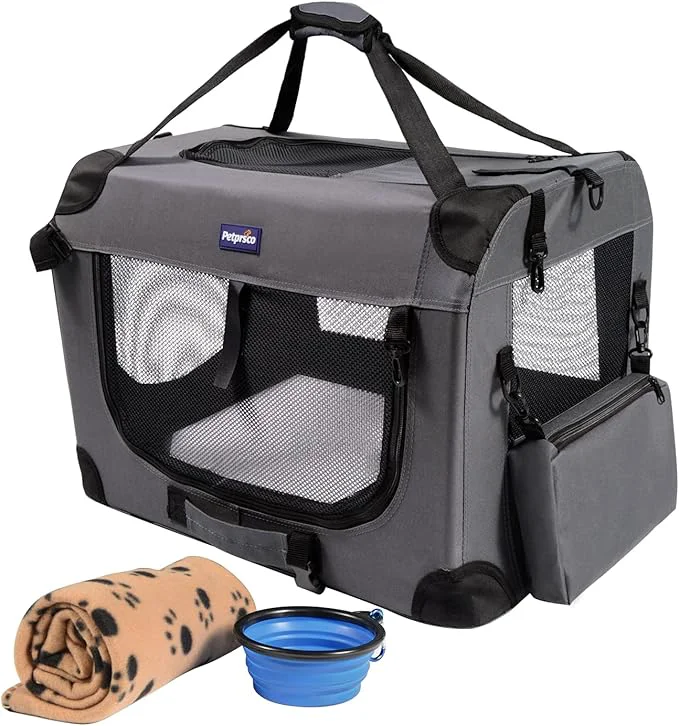 Proven Petprsco Portable Collapsible Dog Crate Travel Dog Crate 24x17x17 with Soft Warm Blanket and Foldable Bowl for Large Cats Small Dogs Indoor and OutdoorAbout ThisOverview Stylish