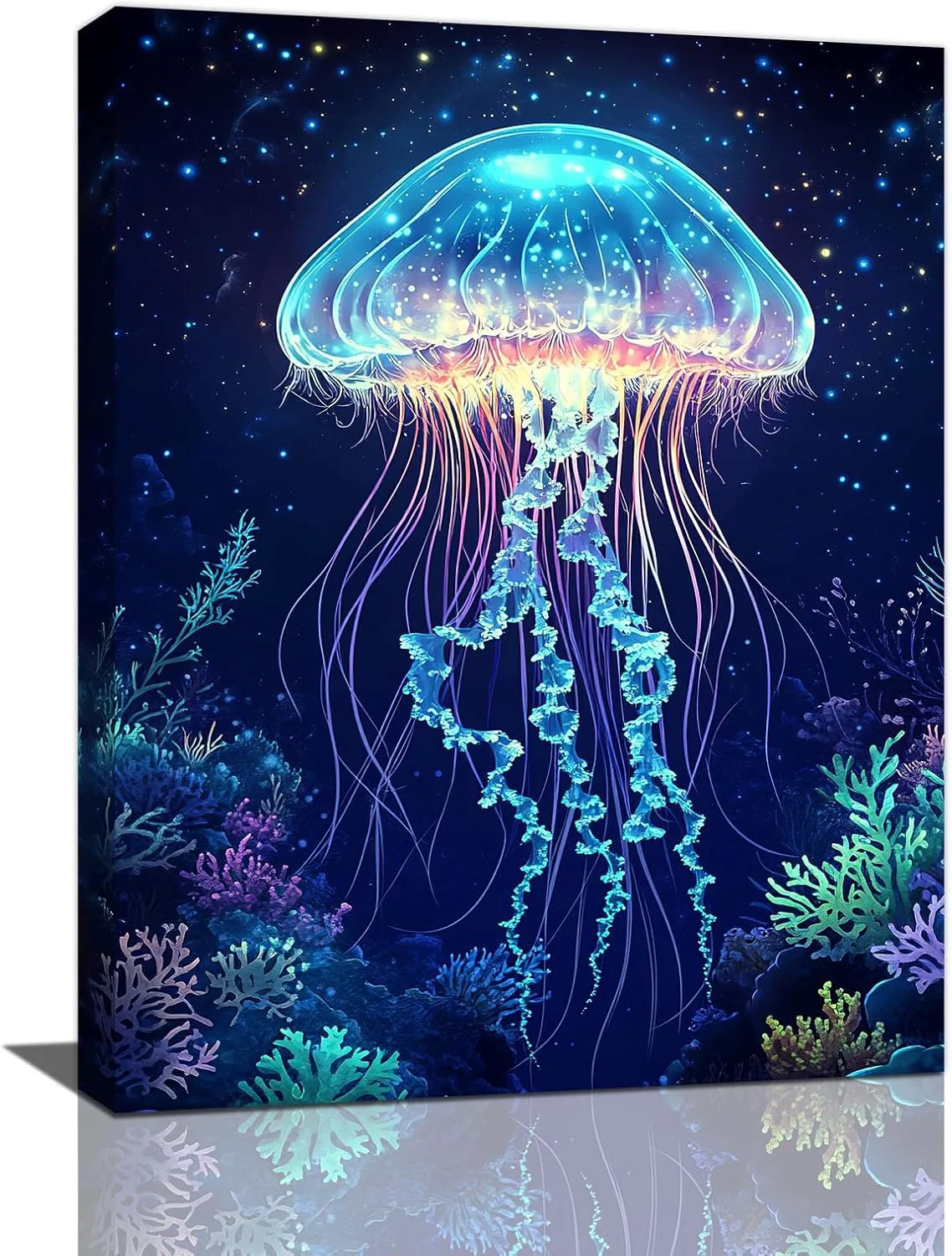 High-End Ocean Jellyfish Wall Art Canvas Coral Fish Wall Decor Prints Framed Painting Underwater Pictures Gifts Artwork for Bathroom Living Dining 12 x16 Easy-to-Use