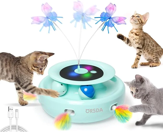 Convenient ORSDA Cat Toy 3-in-1 Automatic Interactive Electronic Moving Ambush Feather Fluttering Butterfly Track Balls USB Rechargeable Powered Smart Indoor Exercise KickerAbout This Minimalist