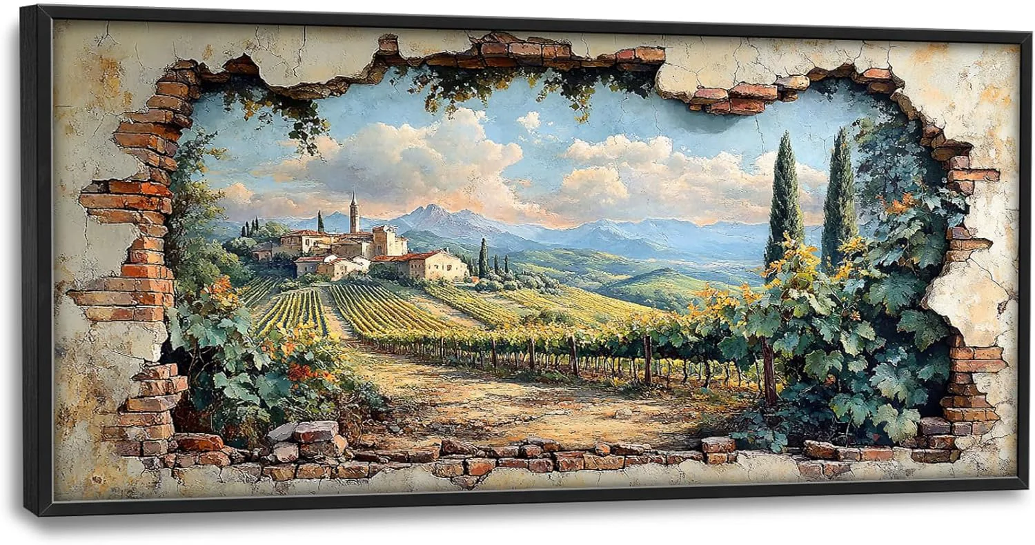 Soft Large Farmhouse Country Landscape Wall Art for Living Room Rustic Countryside Canvas Oversized Wall Decor Vintage Scenery Framed Pictures Painting Print Artwork for Bedroom Office 60L x 30W Unique