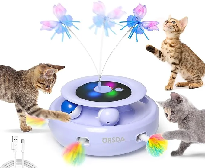 Exceptional ORSDA Cat Toy 3-in-1 Automatic Interactive Electronic Moving Ambush Feather Fluttering Butterfly Track Balls USB Rechargeable Powered Smart Indoor Exercise KickerAbout This Eco-Friendly