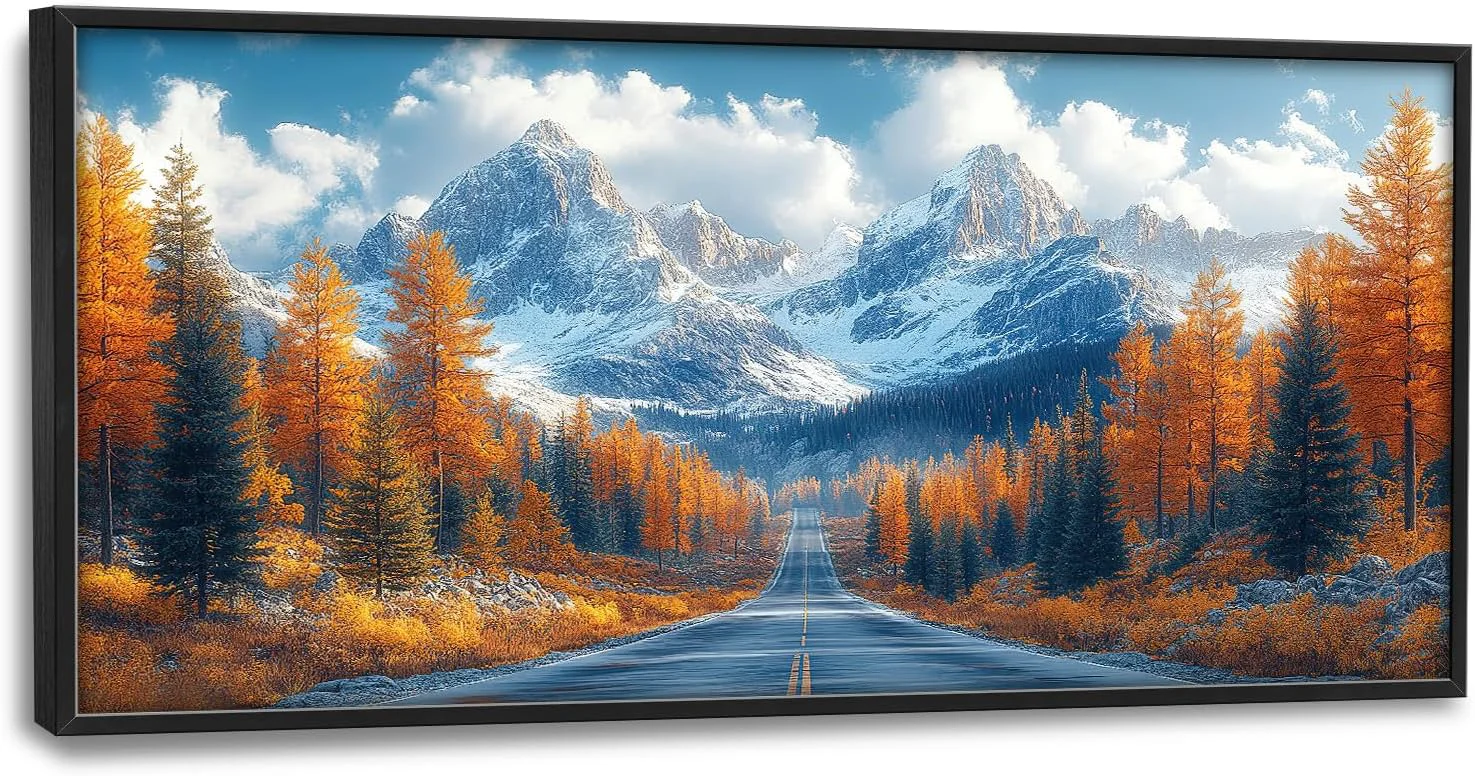 Environmentally Friendly Large Forest Mountain Landscape Wall Art for Living Room Nature Highway Road Scenery Canvas Oversized Wall Decor Autumn Framed Pictures Painting Print Artwork for Bedroom Office 60 L x 30 W High-Grade